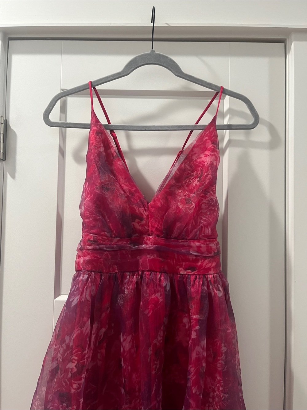 Lulus XL Romance That Wows Magenta Floral Print Organza Maxi Evening Prom Ball - Picture 4 of 17